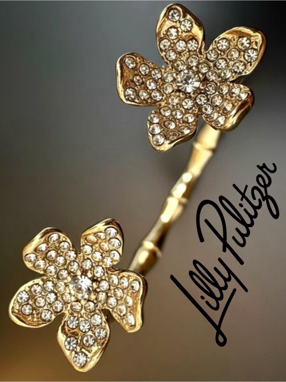 Lilly Pulitzer Bracelet  “Beach Club Blooms” GOLD CRYSTAL FLOWER⭐️NWT Hinge Cuff